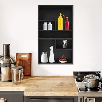 Stainless Steel Recessed Medicine Cabinet 14 * 24, Rust-proof Metal Wall Niche, In Wall Shower Niche Shelf Insert Replacement, Recessed Medicine Cabinets w/ 5 Compartments, for Bedrooms (Black) - color: Black