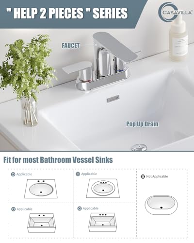 Bathroom Faucets, 4 Inch Faucet for Bathroom Sink, 2 Handle Centerset Bathroom Faucet for Sink Vanity, Stainless Steel Modern Sink Faucet with Pop-up Drain and Supply Hoses - color: 2.Chrome Polished, style: 1 PC