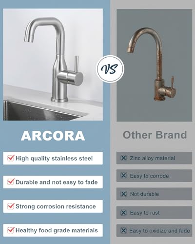 Bar Sink Faucet Single Hole: ARCORA Brushed Nickel Wet Bar Faucets - Prep Sink Faucet 360 Swivel - Small Kitchen Bathroom Faucet with cUPC Supply Lines - color: Brushed Nickel