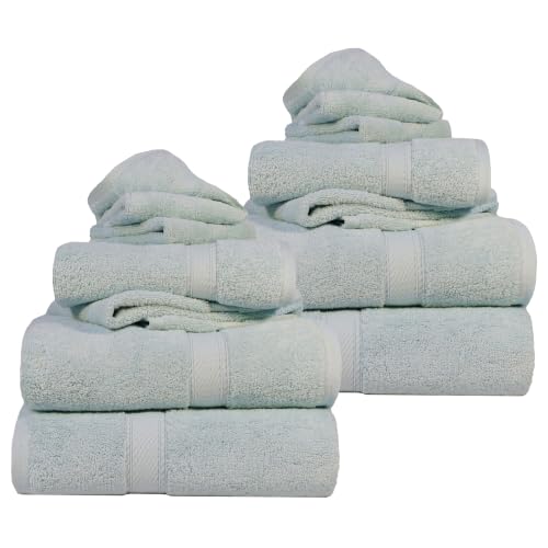 SUPERIOR Egyptian Cotton Ultra Plush & Absorbent, 12 Piece Set, Sea Foam | Heavyweight 12 Pc Egyptian Cotton Towel Set Includes 4 Bath Towels 4 Hand Towels 4 Washcloths Decorative Rope Border - color: Sea Foam, size: 12 Piece Towel Set