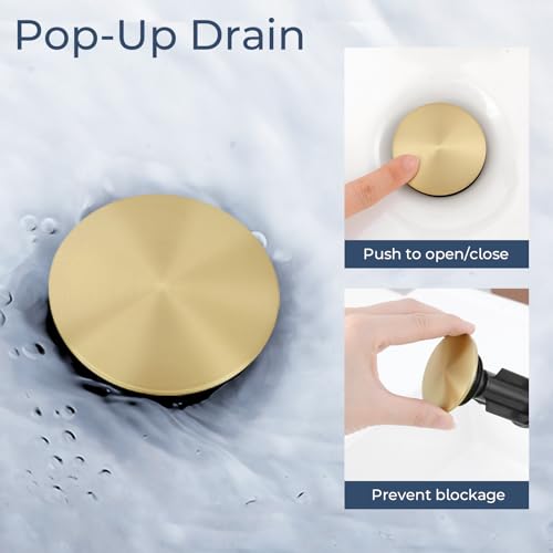 Bathroom Faucet 3 Hole Brushed Gold, 2-Handle Widespread Faucet | Lead-free stainless steel, pop-up drain, Detachable faucet aerator, 360°swivel, for RV & vanity sink 3-hole mount - color: 1-Brushed Gold, style: 8 Inch Widespread