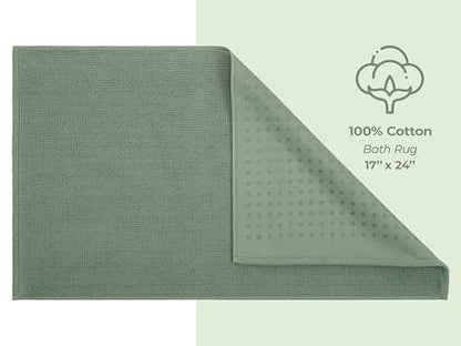 American Soft Linen Bath Rug, 17 in 24 in 100% Cotton Bath Mats Rugs for Bathroom, Slip Reducer Washable Shaggy Form Area Rugs, Sage Green Bath Rug - color: Sage Green, style: 17x24" Cotton Bath Mat