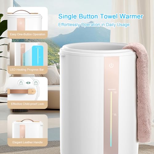 Keenray Towel Warmer for Bathroom, Towel Warmer Bucket with Heating Progress Bar, Child Lock, Fragrance Disc Holder, Auto Shut-Off Towel Bucket Fits Up to Two 40" x 70" Towels, Bathrobes, Blankets - color: White/Champagne Gold, size: 18L