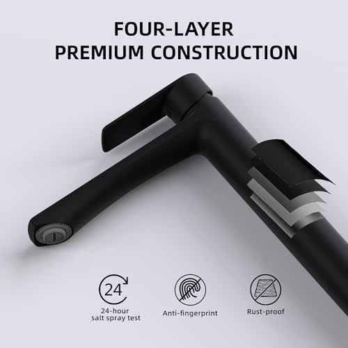 BELZ Black Bathroom Faucet, Tall Single Hole Vessel Sink Faucet 11.7'' | Lead-free, Anti-peeling PVD Black Finish, Modern Single Handle Design with Pop-Up Drain & Hoses for Bathroom RV Sink Vanity - color: Matte Black