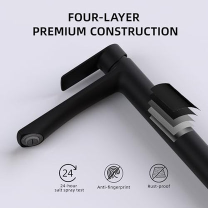 BELZ Black Bathroom Faucet, Tall Single Hole Vessel Sink Faucet 11.7'' | Lead-free, Anti-peeling PVD Black Finish, Modern Single Handle Design with Pop-Up Drain & Hoses for Bathroom RV Sink Vanity - color: Matte Black