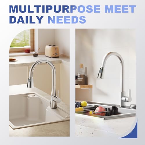 Pull Down Kitchen Faucet Sprayer Head Replacement, G1/2 (13/16" Male Thread) Pull Out Sink Spray Nozzle, 2-Mode Stream & Spray Tap Hose Spout Only, Brushed Nickel - color: Dual Switch Spray Head - Brushed Nickel
