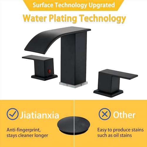 Bathroom Faucets 8 Inch Widespread Bathroom Sink Two Handles Matte Black Modern 3 Hole Waterfall Vanity Sink Faucet for 3 Hole with LED Light with Pop Up Drain - color: Matte Black
