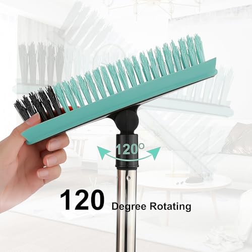 Grout Cleaner Brush with Long Handle, V-Shaped Floor Scrub Brush Swivel Grout Brush Stiff Bristle Floor Grout Scrubber for Bathroom, Tile Line, Crevice, Kitchen, Wall, Deck, Garage (Green) - color: Green