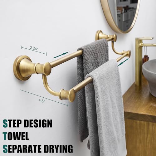 Hoimpro Adjustable Retractable 15-27 Inches Stainless Steel Bathroom Towel Bar, Bathroom Accessories Bath Hotel Double Towel Bar Rod Hanger Wall Mounted Towel Holder Towel Rack, Antique Brass - color: Antique Brass