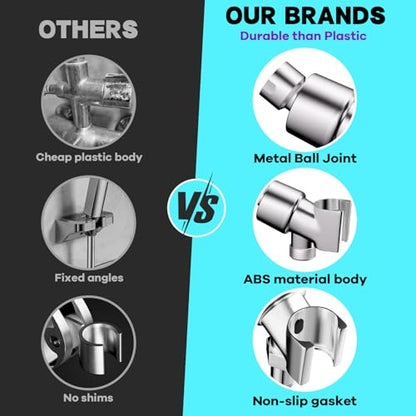 Shower Head Holder for Hand Held Showerheads, Adjustable Shower Arm Mount with Swivel Ball Joint, Premium ABS Bracket, Connect Shower Arm and Shower Hose (Chrome) - color: ABS with Metal Ball - Chrome