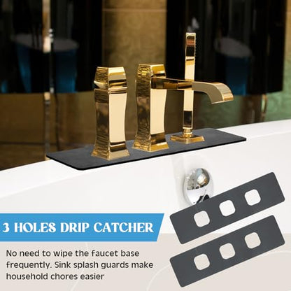 Tioncy 2 Pcs 3 Hole Faucet Mat for Kitchen Sink Kitchen Faucet Absorbent Mat Splash Catcher Sink Drip Catcher for Bathroom Counter(Square Hole,Dark Gray)