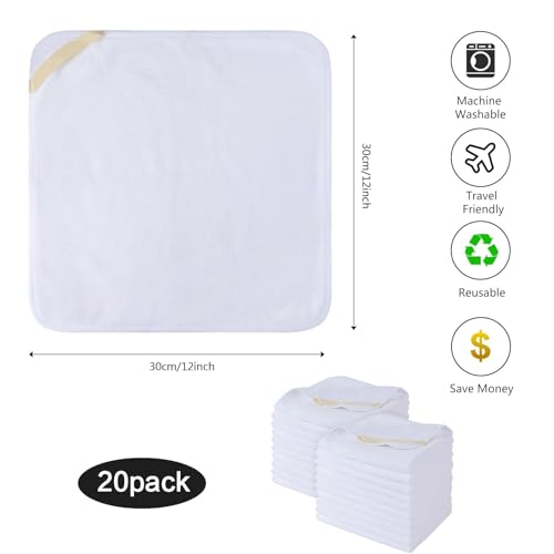 Microfiber Facial Cloths Fast Drying Washcloth 12inch x 12inch White 20 pack - color: White, size: 1 Count (Pack of 20)