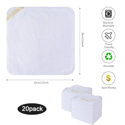 Microfiber Facial Cloths Fast Drying Washcloth 12inch x 12inch White 20 pack - color: White, size: 1 Count (Pack of 20)