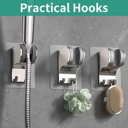 Hand Held Shower Head Holder Wall Mount, Brushed Nickel, 1 Pack | Shower Hose Holder Adhesive with 2 Hanger Hooks, Adjustable Shower Handle Holder, No Drilling Shower Wand Holder - color: Brushed Nickel