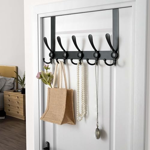 Over Door Hook 2.0 - Upgraded Version - Simple-Assembly, Strong, Heavy-Duty Stainless Steel 5-Tri-Hook Over The Door Hanger Rack, SimpleStrong Series, Black, Pack of 2 - color: Black
