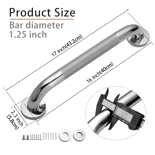 Rockgoya Shower Grab Bar, 2 Pack 16 Inch Bathroom Grab Bar, 304 Stainless Steel 1.25" Diameter Anti-Slip Handicap Grab Bar Support Shower Rail Senior Handrail Shower Safety Bar Handle - size: 16 Inch