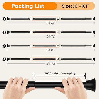 Black Shower Curtain Rod, Shower Tension Rod Adjustable 30 To 76 Inch,Shower Curtain Rods Spring Tension For Bathroom No Drilling No Rust - color: Black, size: 30-76"