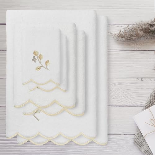 Jardin Turkish Cotton Scallop Towel-Beige-6 Pcs Set - color: Beige, size: 6 Pcs Set
