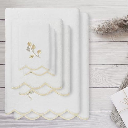 Jardin Turkish Cotton Scallop Towel-Beige-6 Pcs Set - color: Beige, size: 6 Pcs Set