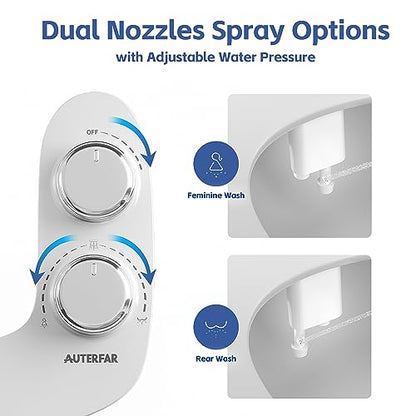 Bidet Attachment for Toilet, Dual Nozzle with Self-Cleaning Bidet Toilet Seat, Non-Electric Ultra-Thin Bidets for Existing Toilets, Rear/Feminine Wash with Adjustable Water Pressure, CSL0401