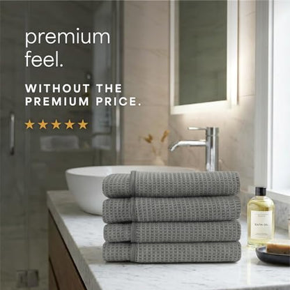 S&T INC. Aura Waffle Bath Towels, 4 Pack, 30" x 60", Grey | Quick-Dry, 420GSM, Absorbent Microfiber, Lightweight, Sewn-In Hang Loop, Compact for Home, Gym, and Travel - color: Grey