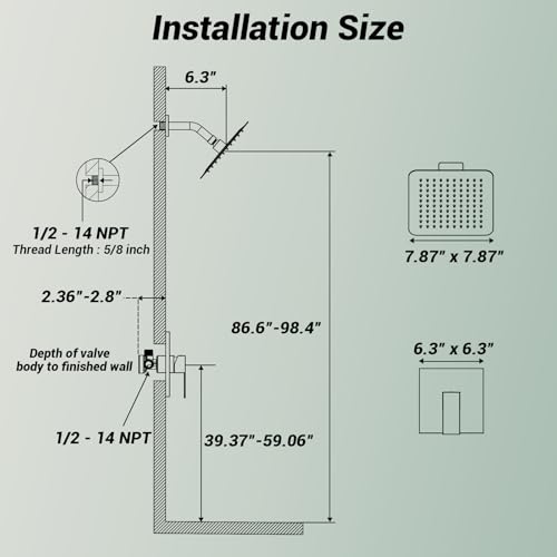 Shower Faucet Set, 8 Inch Square Stainless Steel Wall Mount Shower Valve and Trim Kit - color: Black