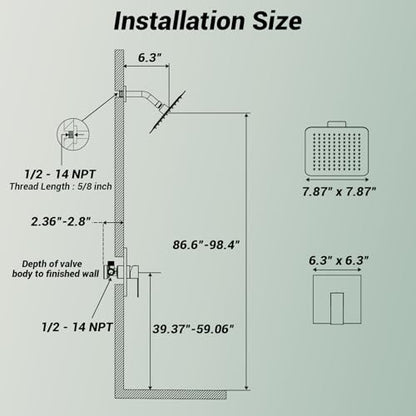 Shower Faucet Set, 8 Inch Square Stainless Steel Wall Mount Shower Valve and Trim Kit - color: Black