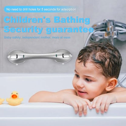 Suction Grab Bars for Bathtubs and Showers, Heavy Duty Shower Handle Removable Shower Handrails for Kids, Bathroom Safety Grip Waterproof(Silver) - color: White