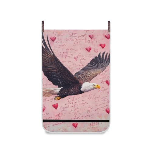 1PC Hanging Laundry Hamper Bag Over the Door Laundry Hamper Wall Hamper Large Dirty Clothes Hamper with Stainless Steel Hooks 29.5x20Inch Bald Eagle Valentine Hearts Letters - color: Bald Eagle Valentine Hearts Letters, size: 1 PC
