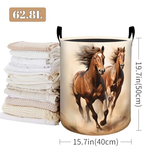 Rustic Horse Laundry Basket, Desert Sunset Foldable Oxford Cloth, Waterproof Dirty Clothes Hamper with Handles, Clothing Storage Bucket Toy Organizer for Bathroom Bedroom Dorm, 19.7"x15.7" - style: Horse