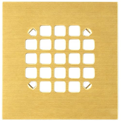 4-1/4” Square Snap-in Brushed Gold Shower Drain - Durable Replacement - 4.25 inch Durable Floor Cover -Snap-in Prongs - Easy Installation Universal Grate Stainer - color: Brushed Gold