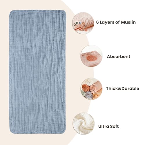 Konssy 6-Pack Thick Muslin Baby Burp Cloths, 6-Layer Ultra Soft Cotton | 100% Cotton, Burp Rags for Baby Drool & Messes, Wash Durable, Absorbent & Durable, Burping Cloths for Boys & Girls (Blue) - color: Blue