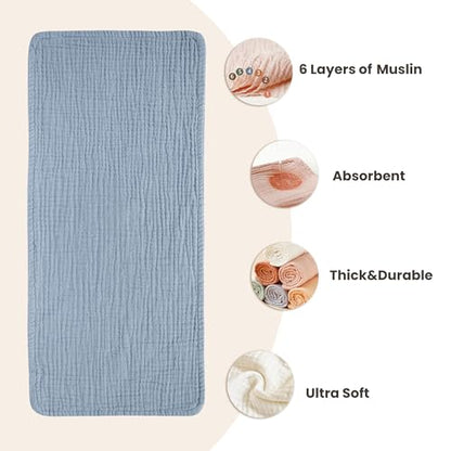 Konssy 6-Pack Thick Muslin Baby Burp Cloths, 6-Layer Ultra Soft Cotton | 100% Cotton, Burp Rags for Baby Drool & Messes, Wash Durable, Absorbent & Durable, Burping Cloths for Boys & Girls (Blue) - color: Blue