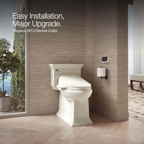 Kohler PureWash E750 Elongated Heated Bidet Toilet Seat, Touchscreen Remote Control, Biscuit, Quiet-Close Grip-Tight Lid, Self-Cleaning Wand, Warm Water Bidet, Adjustable Water Pressure, Nightlight - color: Biscuit