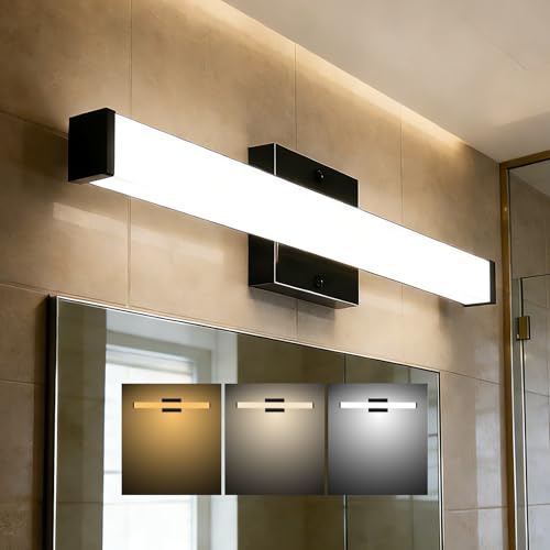 24in LED Bathroom Vanity Light(3000K/4000K/5000K, Brightness Dimmable), 15W Black Bathroom Light Fixtures Over Mirror, IP44 Modern Bath Vanity Lights Bar 120V, ETL Listed - size: 24in