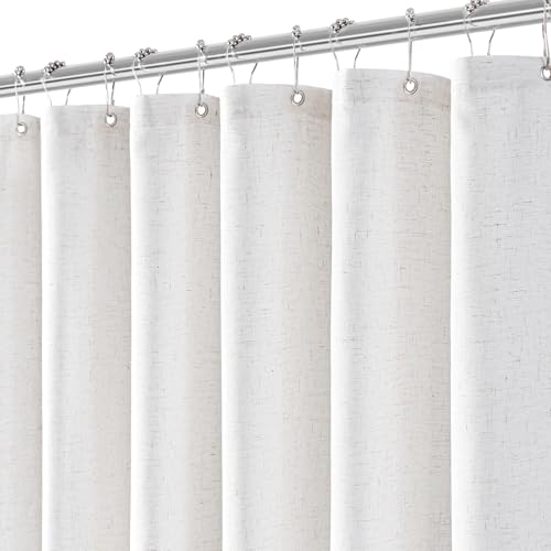 Linen Shower Curtain with 12 Hooks Modern Heavy Duty Washable Fabric Curtain Set Waterproof Thick Cloth Shower Curtains for Bathroom Bathtub Washable, 72x96,Linen White - color: Linen White, size: 72"W x 96"L (Pack of 1)