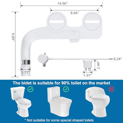 Toilet Bidet Attachment Non-Electric Dual Nozzle – Self-Cleaning Frontal & Rear Wash, Adjustable Water Pressure, Fresh Cold Water Sprayer, Ultra-Slim Easy to Install, Toilet Seat Attachment, Chrome - color: Chrome, style: EB5600