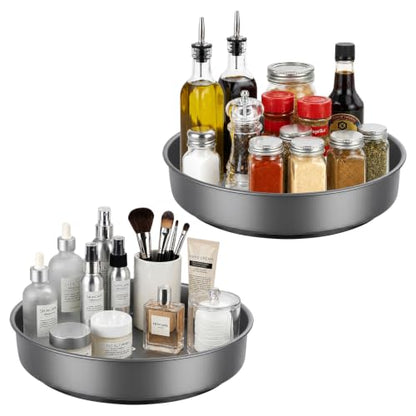 2PCS 9.8" Black Metal Lazy Susan Turntable Organizer | Non-Slip, Easy to Wipe, 360° Rotating Spinning Tray, For Cabinet, Pantry, Table Top, Fridge, Bathroom Vanity, Kitchen Decor