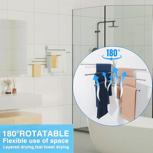 Alise Swivel Towel Rack 13.9", 6 Arm Swing Out Towel Bar, Brushed Nickel | Space Saving Swing Arm Towel Rack for Bathroom Kitchen, 180° Rotating, SUS304 Stainless Steel - color: Brushed Nickel, size: 6-Bars