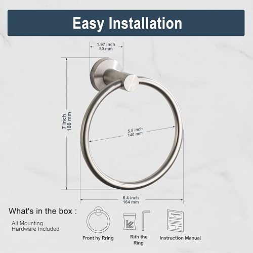 BGL Towel Ring Brushed Nickel, Bath Hand Towel Ring Stainless Steel Round Towel Holder for Bathroom - color: Brushed Nickel