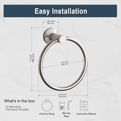BGL Towel Ring Brushed Nickel, Bath Hand Towel Ring Stainless Steel Round Towel Holder for Bathroom - color: Brushed Nickel