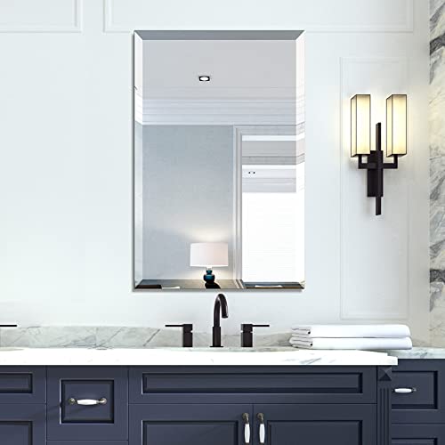 Beveled Mirror 24x36 Frameless Bathroom Wall Mirror Shatterproof | Modern Wall Mount Vanity Mirror, Hangs Horizontally or Vertically, for Over Sink, Living Room, Bedroom, Upgraded Packing - size: 36"L x 24"W