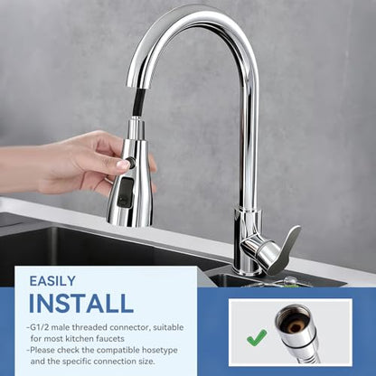 Kitchen Faucet Head Replacement with 3 Modes, Pull Down Spray Head for Kitchen Faucet, Kitchen Sink Sprayer Replacement Compatible with Moen, American Standard, Kohler Faucets - color: Chrome