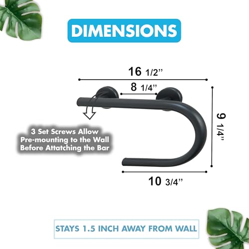 Grab Bar Toilet Paper Holder - Bathroom Safety Aid/304 Stainless Steel/Right/Matte Black/16.5"x 10" - color: Matte Black, Right Hand