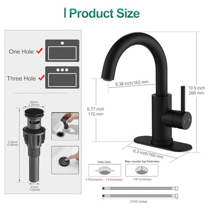 VOTON Bar Sink Faucet Matte Black Modern One Hole Bathroom Kitchen Faucets | 360° Rotatable Faucet | Small Mini Kitchen Faucet | Bathroom Vanity Lavatory Faucets | Lead-free SUS304 Faucet - color: Matte Black