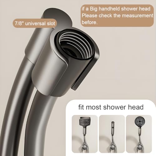 Shower Head Holder, 360° Swivel Adjustable Extra Length Arm, Flexible Wall Mount Shower Hose Holder, Removable Hand Held Shower Bracket with No Drill Suction Cup & Bonus Hook for Bathroom, Kitchen
