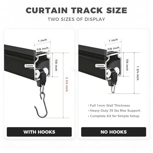 ChadMade Aluminum Ceiling Curtain Track Set with Hooks, 9ft - 12ft Adjustable Length Ceiling/Wall Mount Curtain Rail System For Grommet/Pleated Drape, RV Ceiling Track, Black - color: Black, size: 9ft-12ft