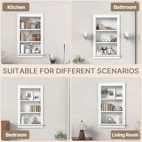 Recessed Medicine Cabinet with Shelves – in-Wall Medicine Cabinet Organizer for Bathroom, Kitchen or Bedroom – Modern White Niche Storage Cabinet 14x24