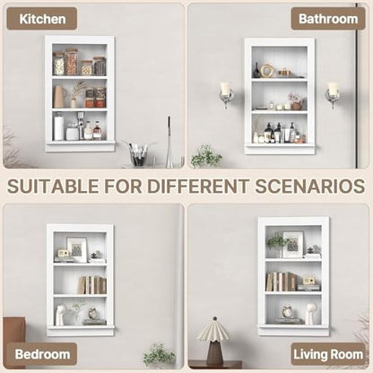 Recessed Medicine Cabinet with Shelves – in-Wall Medicine Cabinet Organizer for Bathroom, Kitchen or Bedroom – Modern White Niche Storage Cabinet 14x24