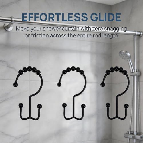 Shower Curtain Hooks Rings, Rust Resistant Metal Hangers Double Glide Shower Hooks Rings for Bathroom Shower Rods Curtains, 12 PCS, Black - color: Black, size: 12 PCS